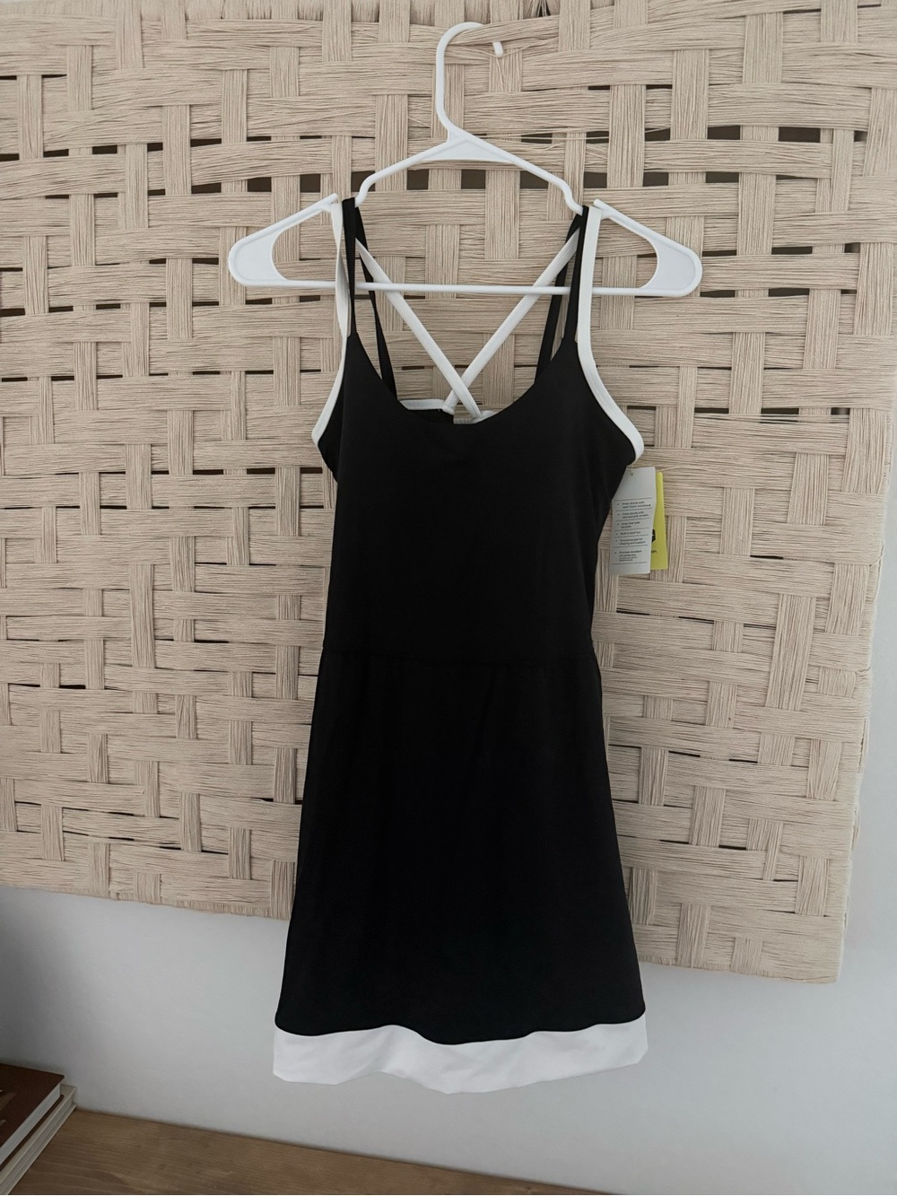 all in motion Black Mini Dress with White Contrast Trim and Crisscross Back